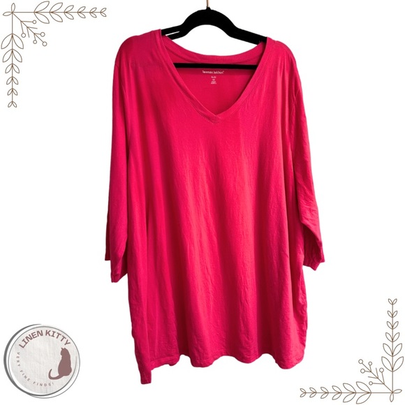 Woman Within Tops - Women Within 100% Cotton V-Neck Top: 3X